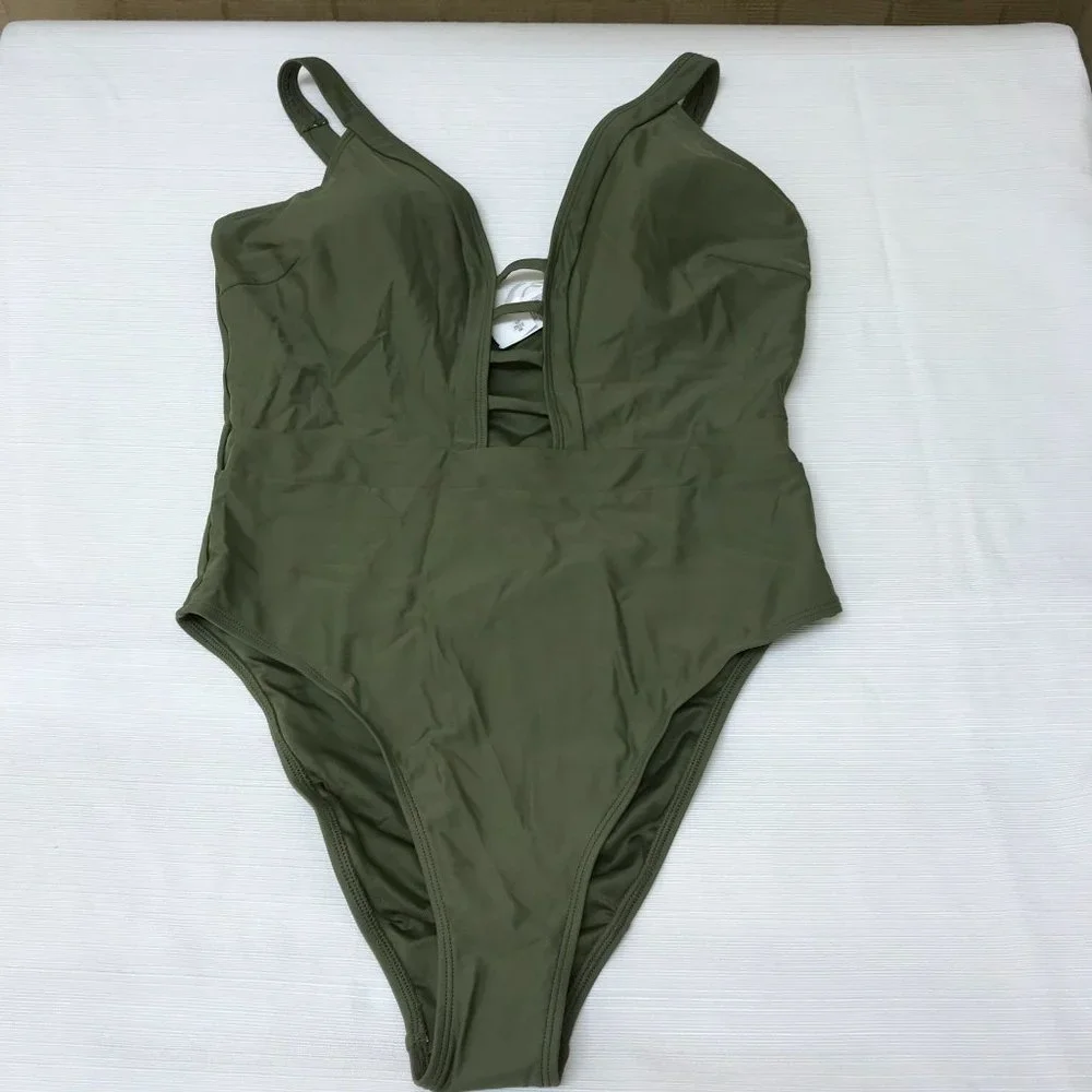 Cupshe Oasis Green Strappy Front Blocked One Piece Swimsuit NWT Size Large - Picture 3 of 6